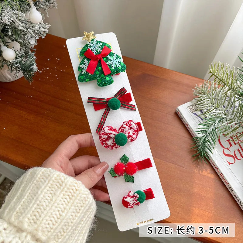 New Year Christmas Cute Cartoon Bow Hairpins Set Children Girls Hair Clips Pin Barrettes Accessories Headwear Headdress Ornament