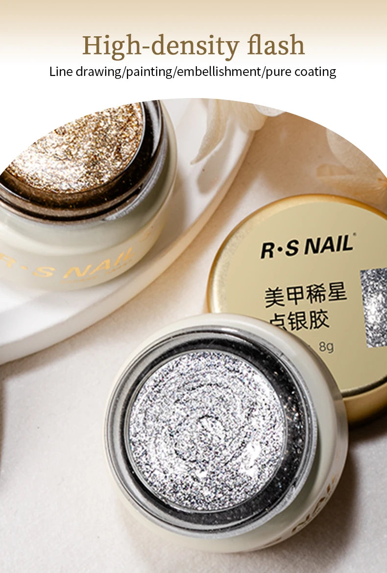 RSNAIL No Wipe Platinum Gel Nail Polish 8g Sparkle Painting Metallic Golden Silvery Liner Gel French Drawing Liner DIY Nail Art