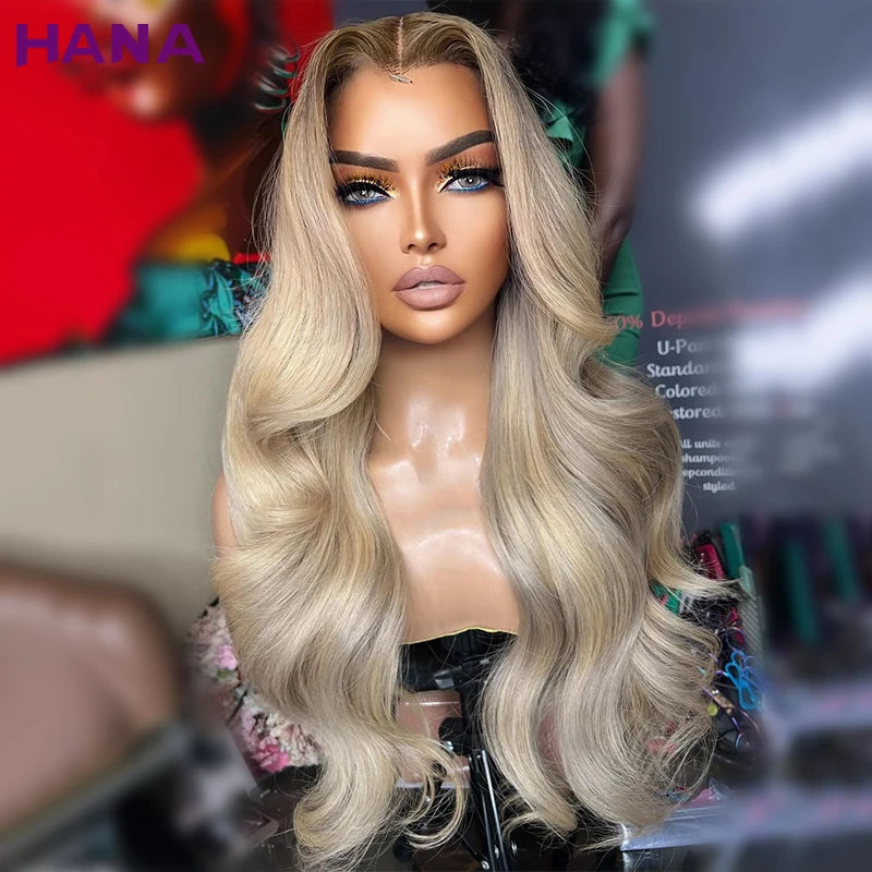 Highlight Ash Brown Blonde Colored 13X6 Lace Frontal Wig Bleached Knots 7X5 Lace Closure Wig Human Hair Drawstring Wig For Women