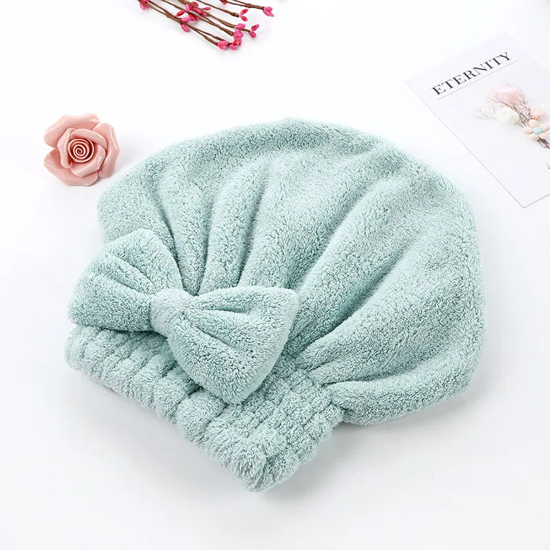 Women's Dry Hair Cap Coral Fleece Super Absorbent Soft Shower Cap Microfiber Butterfly Bow Lady Turban Head Towels for Everyone