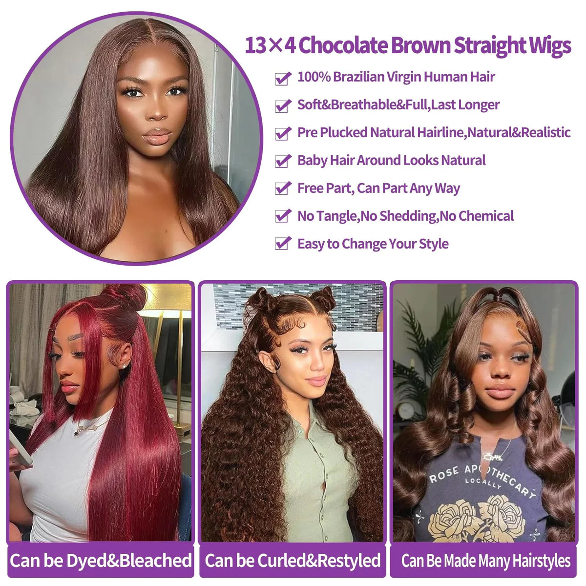 13x4 4# Chocolate Brown Lace Front Wigs Human Hair For Women  Hd Straight Lace Frontal Wig Closure Human Hair Vietnamese Hair