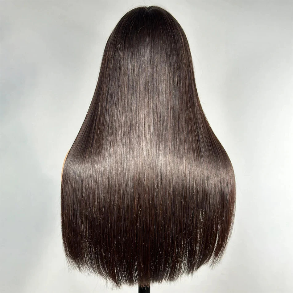 Silky Straight Human Hair Wigs With Bang Full Machine Made Wigs 8-30inch Natural Color AHJF Peruvian Remy Human Hair Wigs 220%