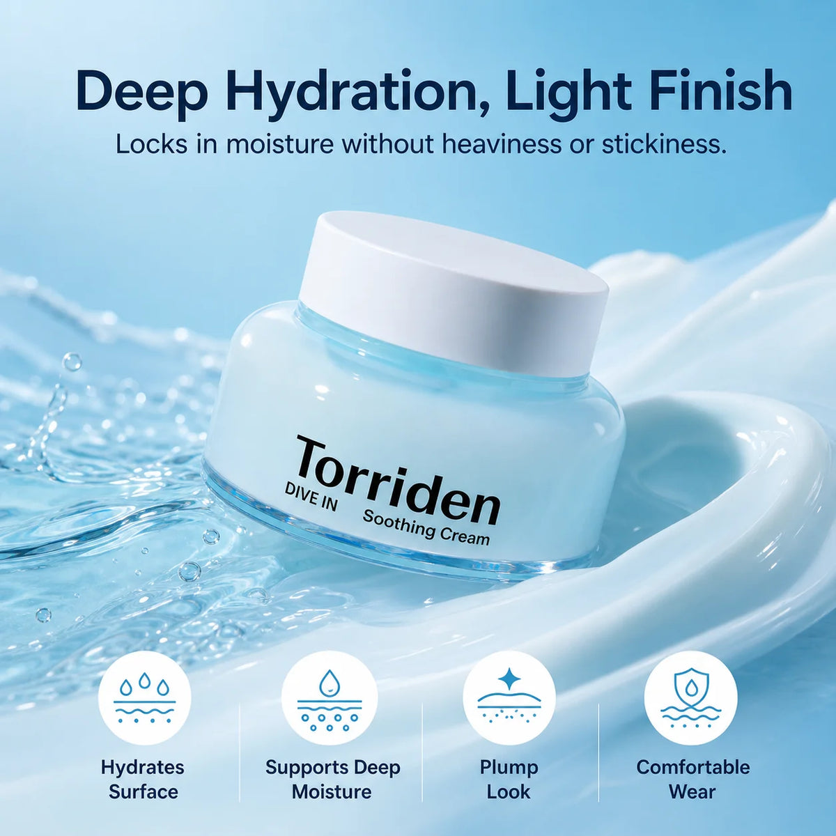 Torriden DIVE‑IN Soothing Gel‑Cream, Cooling Lightweight Moisturizer for Face, Smooth Non‑Greasy Texture, Instant Hydration Calm