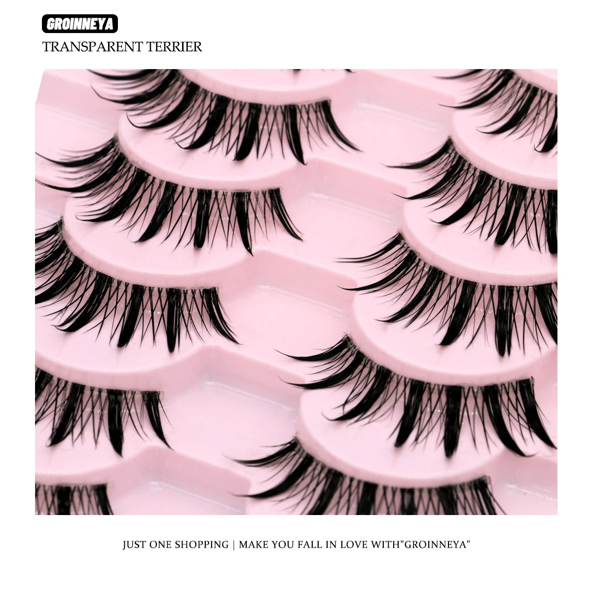GROINNEYA Manga Lashes 5/10 Pairs 3D Clear Band Lashes Natural Look Mink Eyelashes Fluffy Cat Eye Lashes Pack Fake Eyelashes