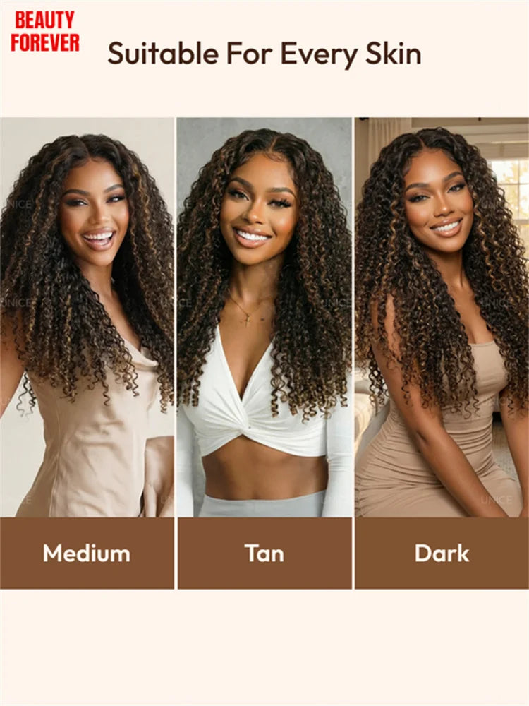 Beautyforever Burmese Curly Glueless Wig Finger Coily Ends 100% Human Hair Black to Chestnut Brown 7x5 Pre Cut Lace Wig 180%