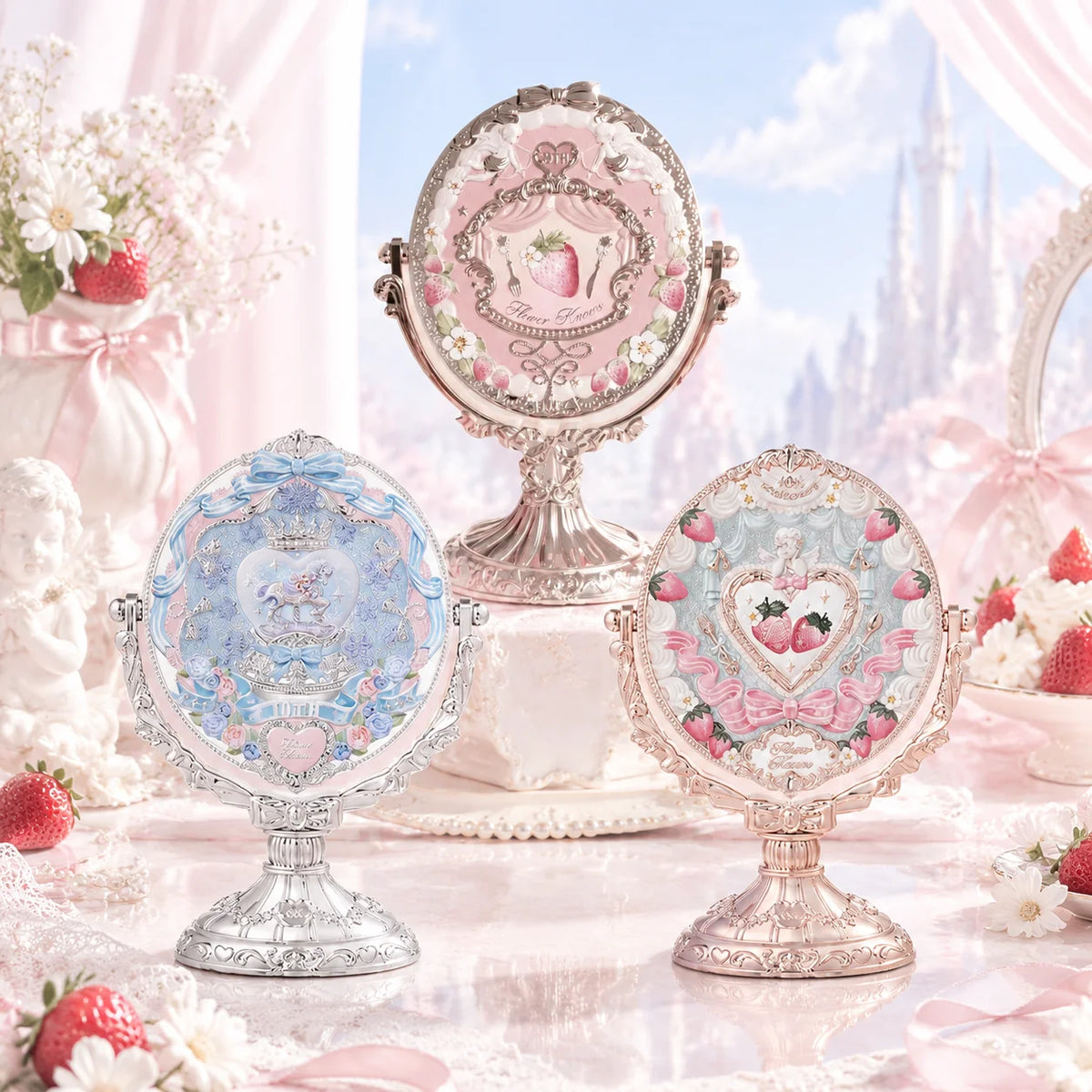 Flower Knows 10th Anniversary Tabletop Mirror Unicorn Strawberry Angel Style Cute Aesthetic Vintage Makeup Vanity Mirror