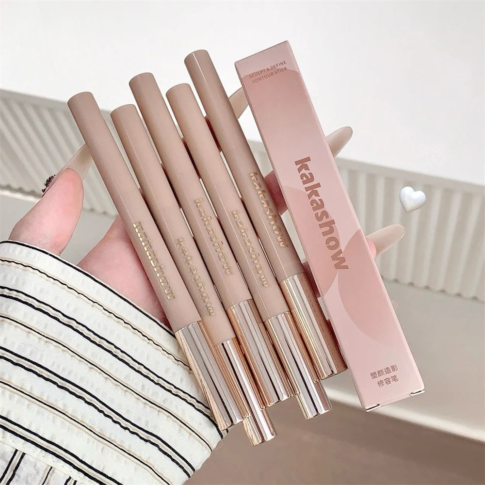 3D Contouring Pen Matte Bronzer Stick Grey Brown Nose Shadow Contour Pen With Brush Double Head Facial Contour Stick Makeup