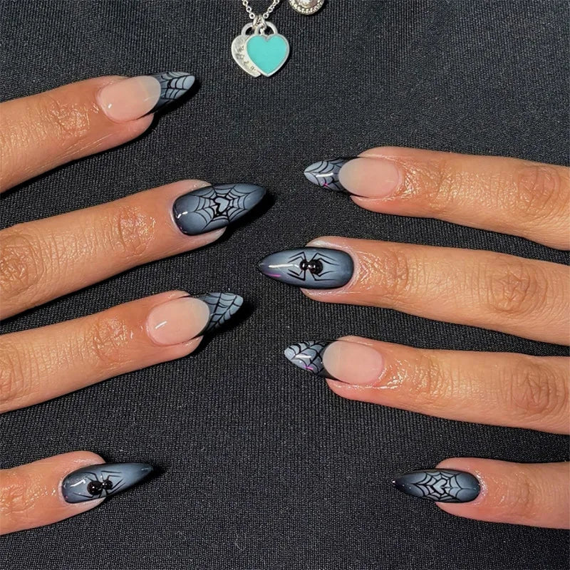 24Pcs Finished Halloween False Nail Blood Smudge Pattern Press on Scary Almond Spicy Girl Manicure Patch Set Reusable Fake Nails