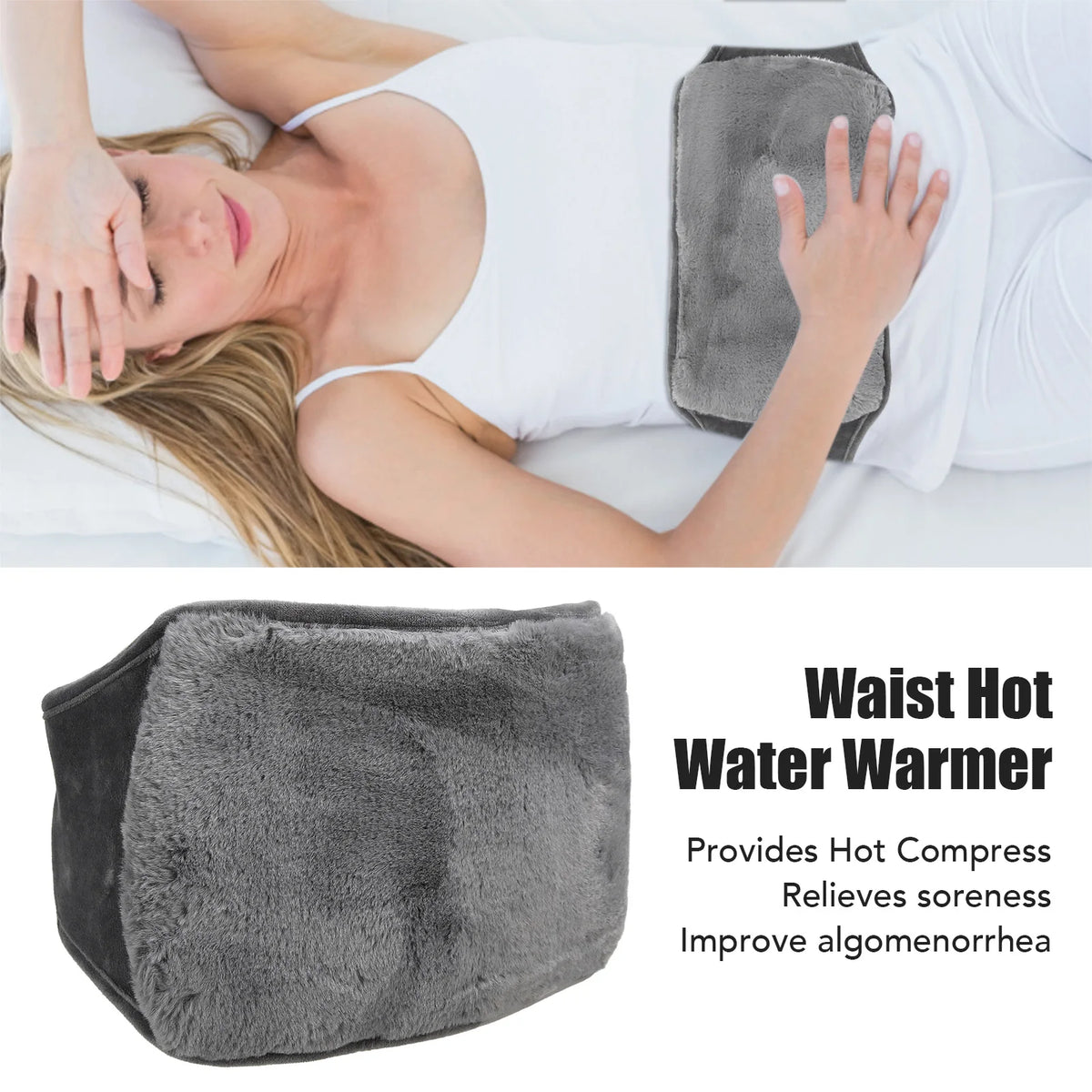 Hot Water Bag Uterus Warming Waist Belt Dark Gray Adjustable Thick Soft Plush Waist Cover for Hot Water Bottle