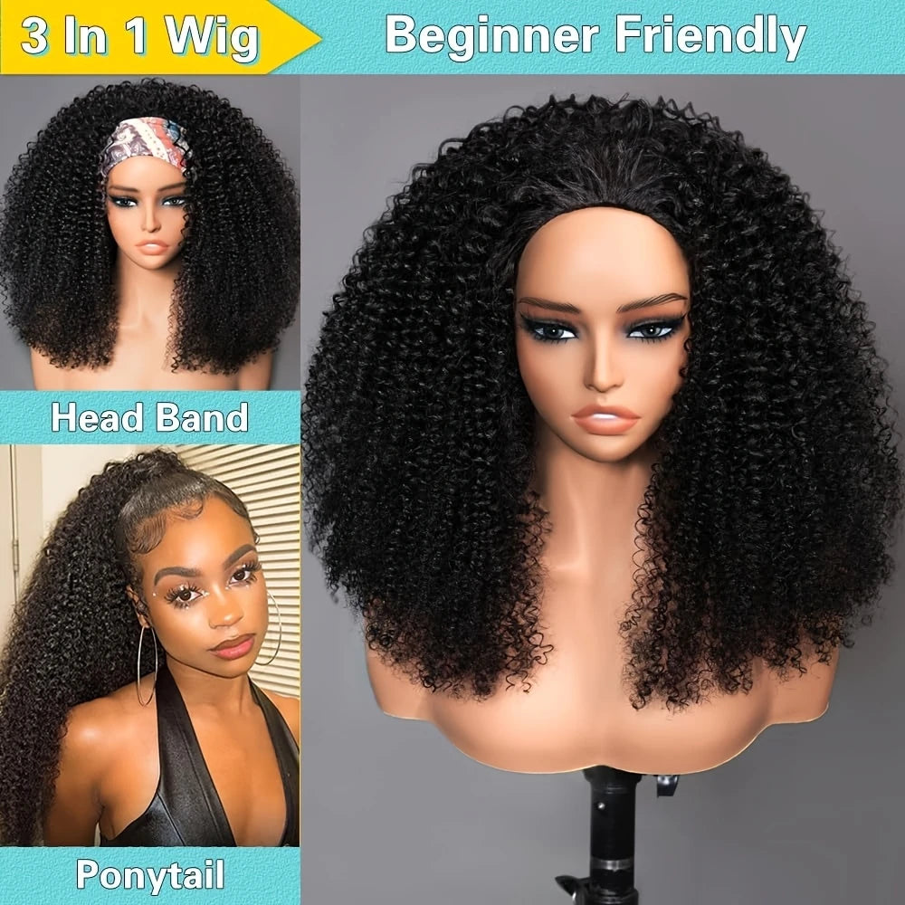 Kinky Curly Headband Wig Human Hair Brazilian Remy Headband Wigs for Women Human Hair Glueless None Lace Front Curly Wave Wigs