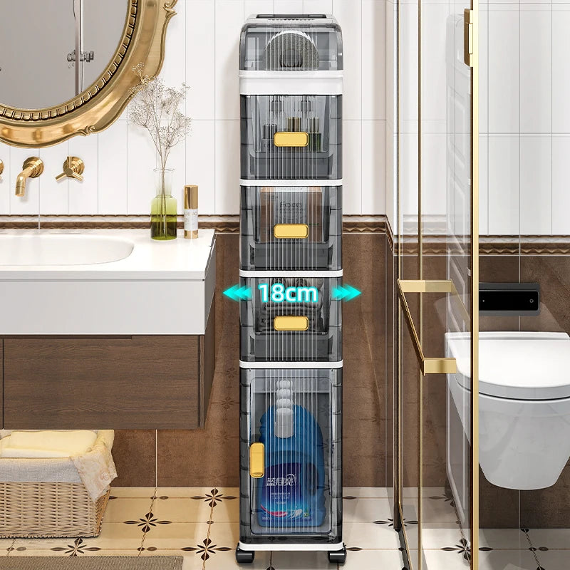 18cm Narrow Storage Cabinet, Multi-Tier Slim Organizer for Bathroom/Living Room, Holds Towel/Tissue/Cosmetic, Space-Saving Shelf