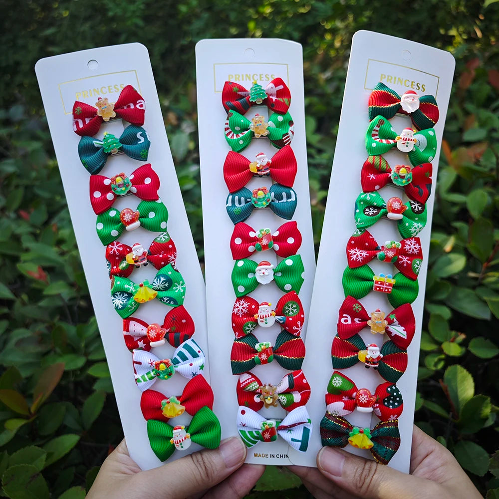 20Pcs Christmas Pet Hair Clips Santa Snowman Bowknot Dog Cat Hair Barrettes Puppy Kitten Holiday Party Grooming Hair Accessories