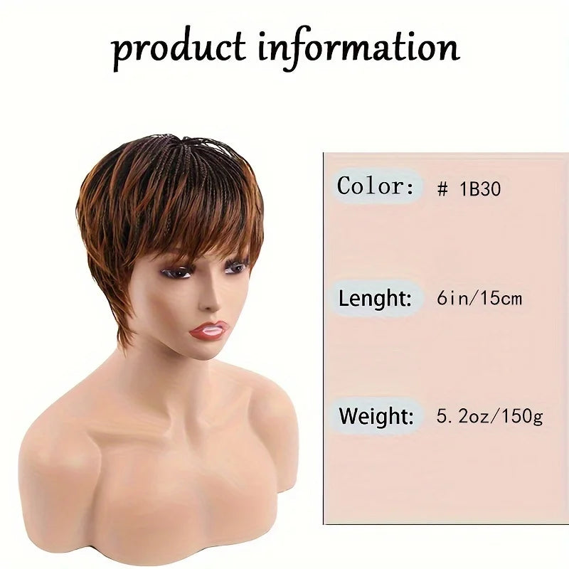 Short Braided Wig for Women, Brown Gradient Layered Bob Wig with Breathable Inner Cap, Synthetic Heat-Resistant Fiber Wig