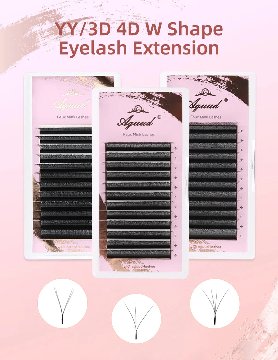 AGUUD 3D 4D Brown Premade Bloom Fans Lashes YY 5D-W Shaped Fairy Clover Volume Eyelash Extensions Soft Brown Fairy Clover Lashes