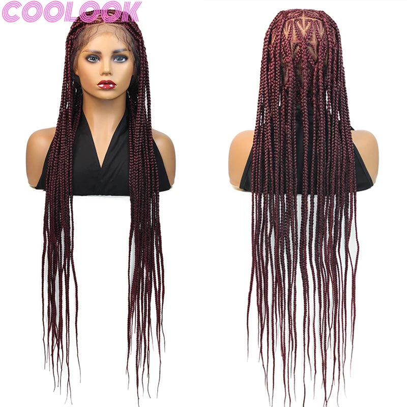 36'' Heart Braids Wig Synthetic Full Lace Braided Wigs For Women Knotless Box Braids Cornrow Braided Wigs