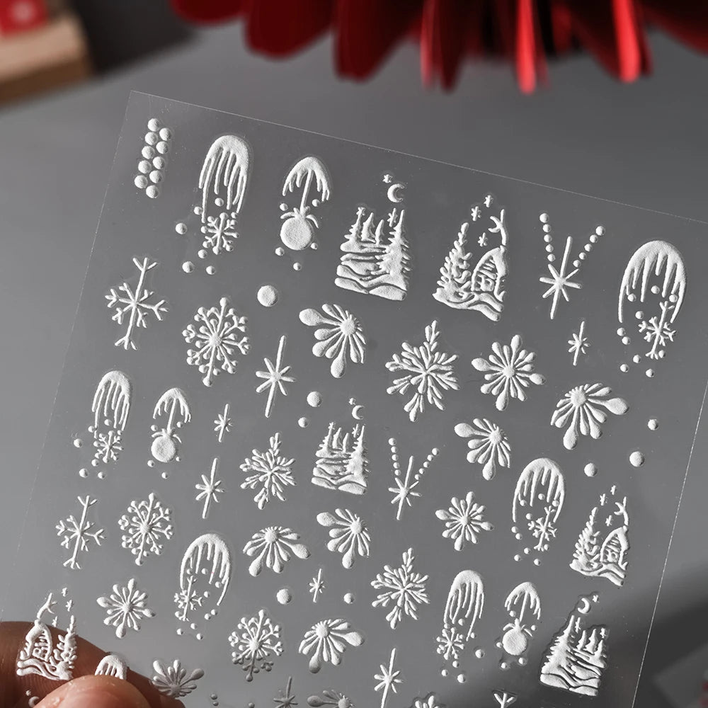 1sheet 5D Holly Berries Christmas Nail Declas Cute Polka Dots Christmas Trees Nail Stickers Gingerbread Man Snowflake Manicure