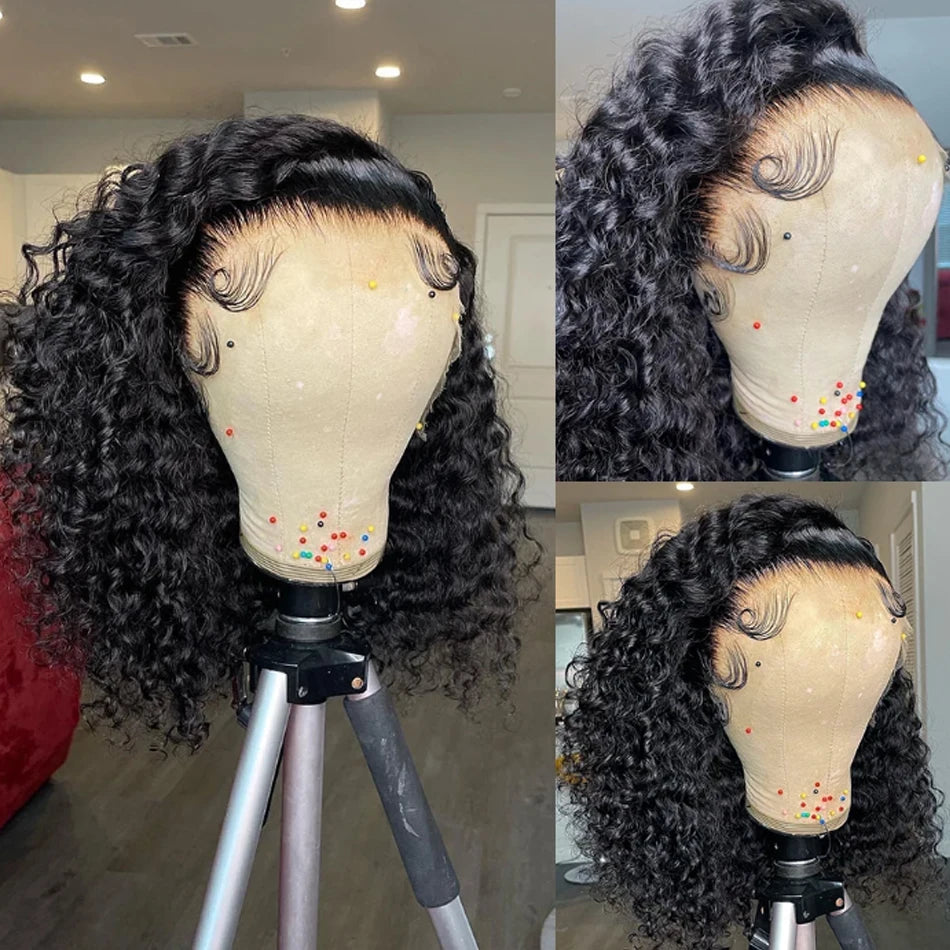 Kinky Curly Bob HD 13X6 Lace Frontal 250 High Density Full Virgin Human Raw Hair Wig Glueless Water Curly For Women Wet And Wavy