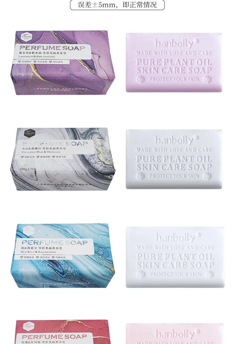 Hanbolly 200g Crystal Perfume Soap - Handmade Volcanic Mud Bath Soap with Tea Tree & Sea Salt for Cleansing Wedding Gift