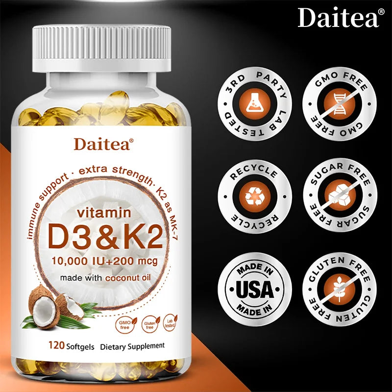 Vitamin D3+K2 Capsules - Help Calcium Metabolism Promote Bone Teeth and Skin Health Support Immunity