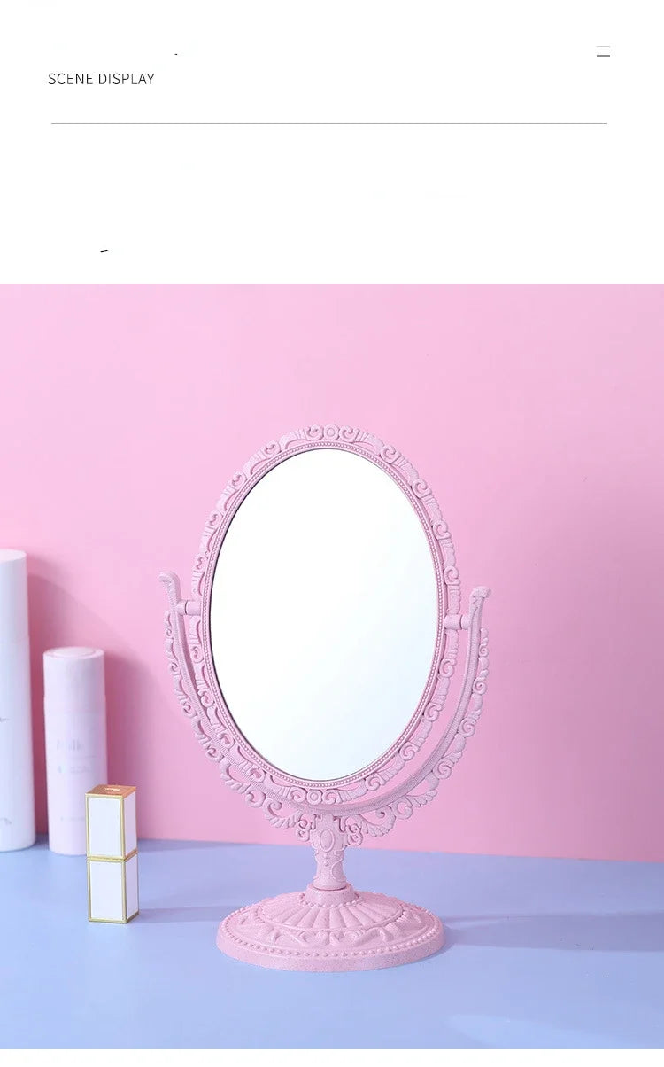 Pink Heart Shape European-Style Retro Make Up Mirror Lovely Girl Oval Princess Cosmetic Creative Retro Girls Student Dormitory