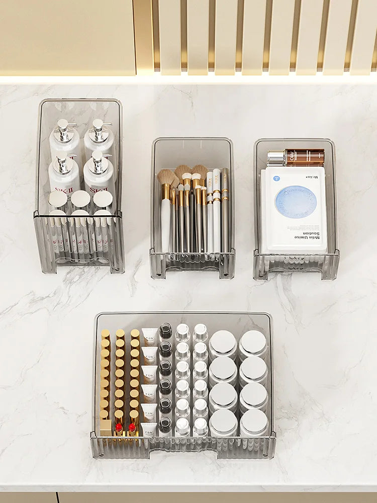 Cream Color Cosmetics Box,Multi-compartment Lipstick/Mask Organizer,Drawer Dresser for Skincare/Makeup Brushes,1–4 tiers