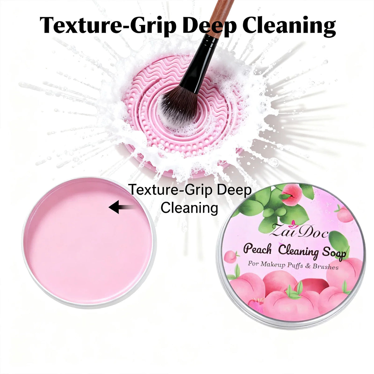 ZaiDoc Makeup Brush Cleaning Soap Blue Starry or Pink Peach Oolong with Cleaning Pad 2-in-1 Solid Brush Cleaner Mat for Beauty Blender Sponge Makeup Gentle Deep Cleaning Tool