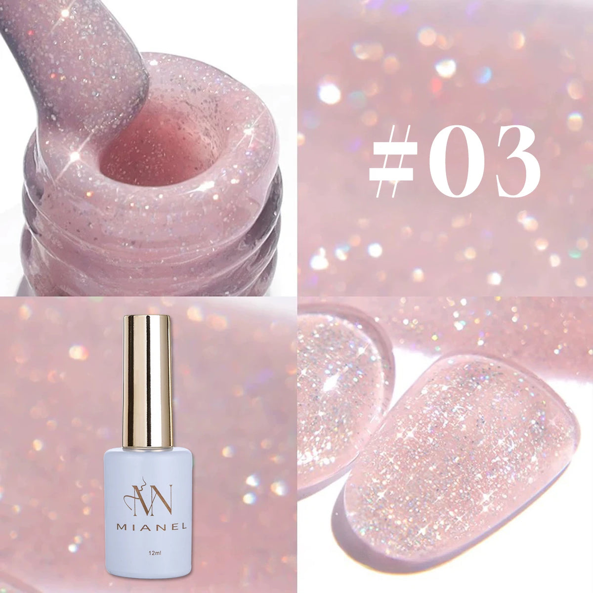 MN 1-9PCS Pink Blue White Green Color Series Gel Nail Polish With Strobe Glitter Brocade Diamond Gel Polish