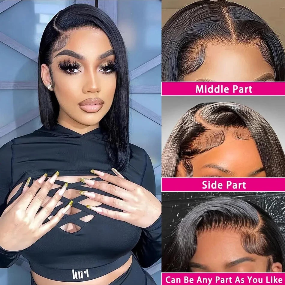 Wear and Go Glueless Bob Wig Human Hair Pre Plucked Pre Cut 215% Density 5x5 HD Transparent Lace Front Wigs Human Hair for Black Women Short Straight Bob Wigs No Glue Lace Closure Wigs for Beginners 10 Inch