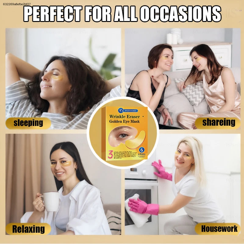 24K Gold Collagen Gel Eye Mask Anti-Aging Under Eye Patches Firming Moisturizing Pads for Wrinkle Dark Circle Eyebag Removal US Fast Delivery 60pcs