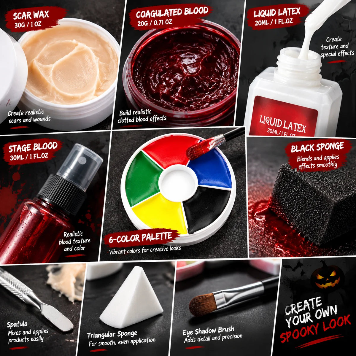Halloween Makeup Kit 200g SFX Scar Wax Fake Blood Gel Set Safe Special Effects Wound Makeup Zombie Party Supplies For Women