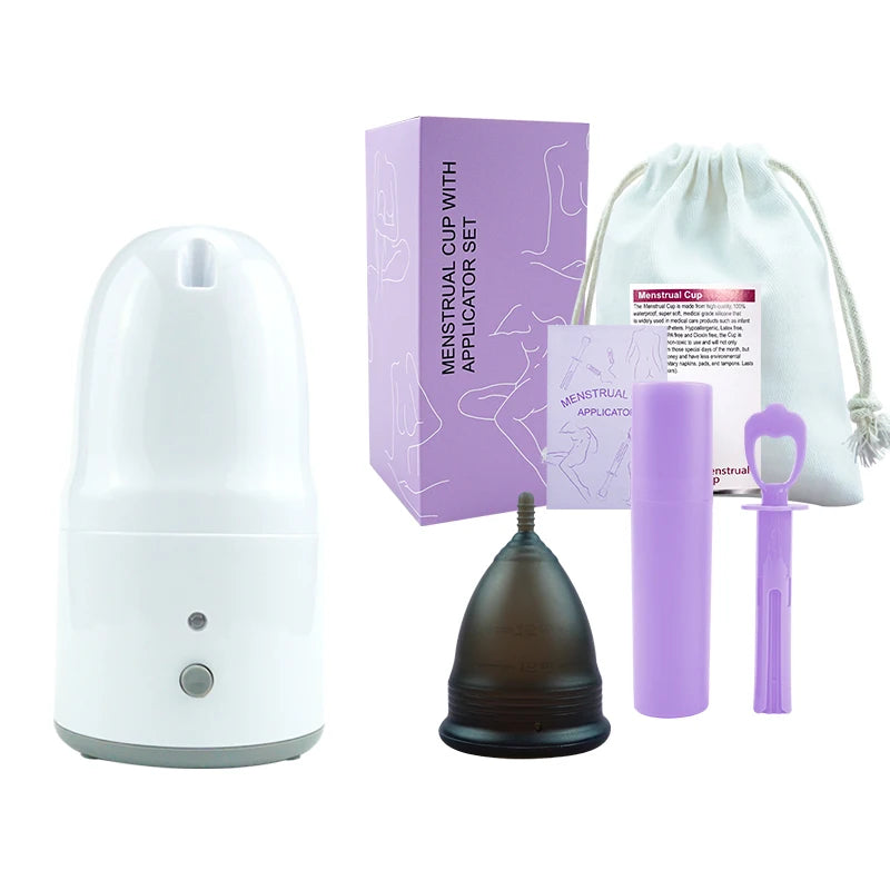 Certified Cup Kit Steam Sterilizer Applicator Reusable Soft Silicone Lady Cup Sterilization Women Health Care Feminine Hygiene