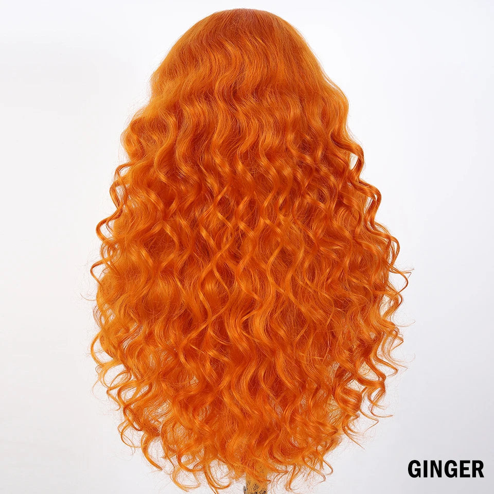 13x6 HD Synthetic Blend Lace Front Wig 30 Inch Long Deep Wavy Ombre Blonde Ginger for Afro Women Heat Resistant Cosplay Wig