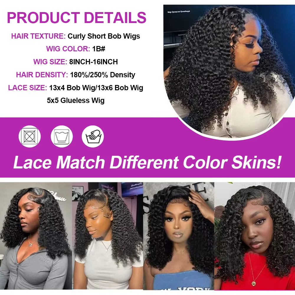 Brazilian Water Curly Lace Front Wig Short Bob Glueless Wigs Human Hair Deep Wave 13X6 Hd Lace Frontal Wig For Women 250 Density