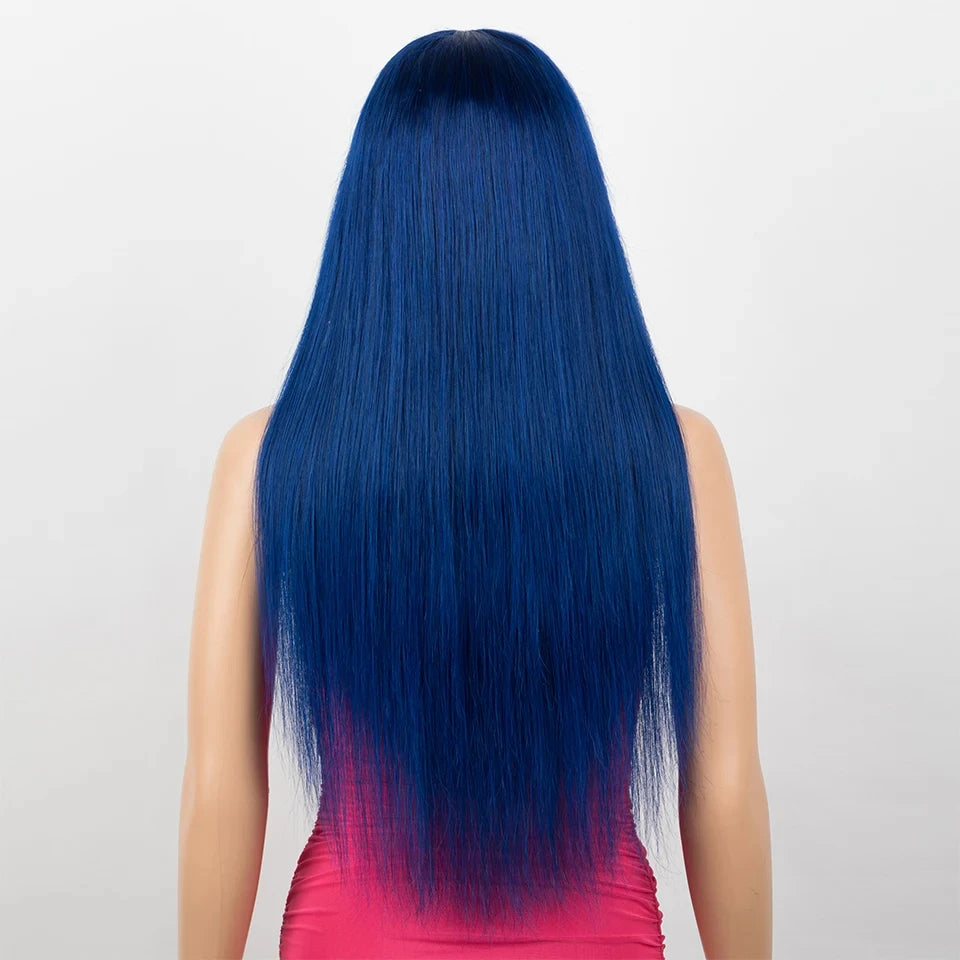 Brazilian Straight Human Hair Wigs With Bangs Burgendy Put On And Go 100% Remy Human Hair Wigs Full Machine Made Wigs For Women