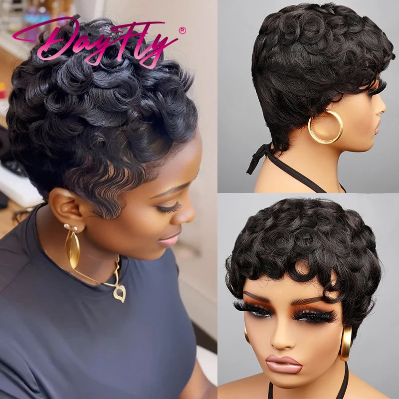 Blonde Curly Pixie Cut Wigs Short Colorful Human Hair Wigs For Black Women Brazilian Hair Full Machine Made Glueless Wigs 150%
