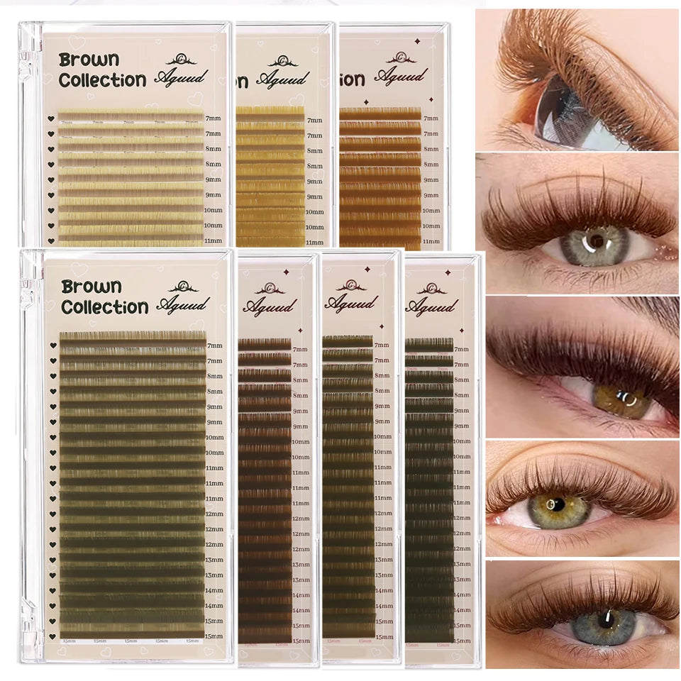 AGUUD Brown Classic Individual Eyelashes Russian Volume Lashes Colorful Premium 20Rows Cashmere Soft Dark Brown Lash Extensions