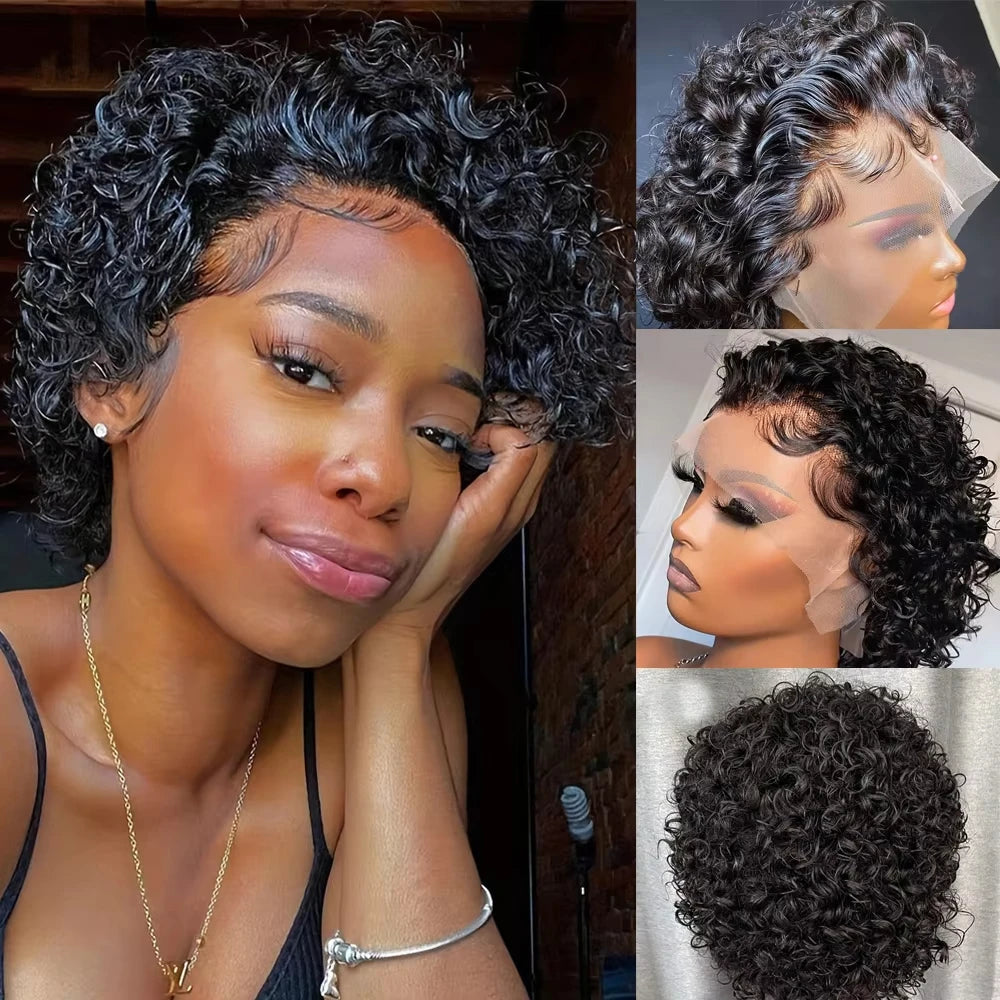 Short Pixie Cut Wig Deep Wave 13x4 Lace Front Human Hair Wigs Curly 13x1 Lace Wigs Prepluck Brazilia Human Hair For Black Women