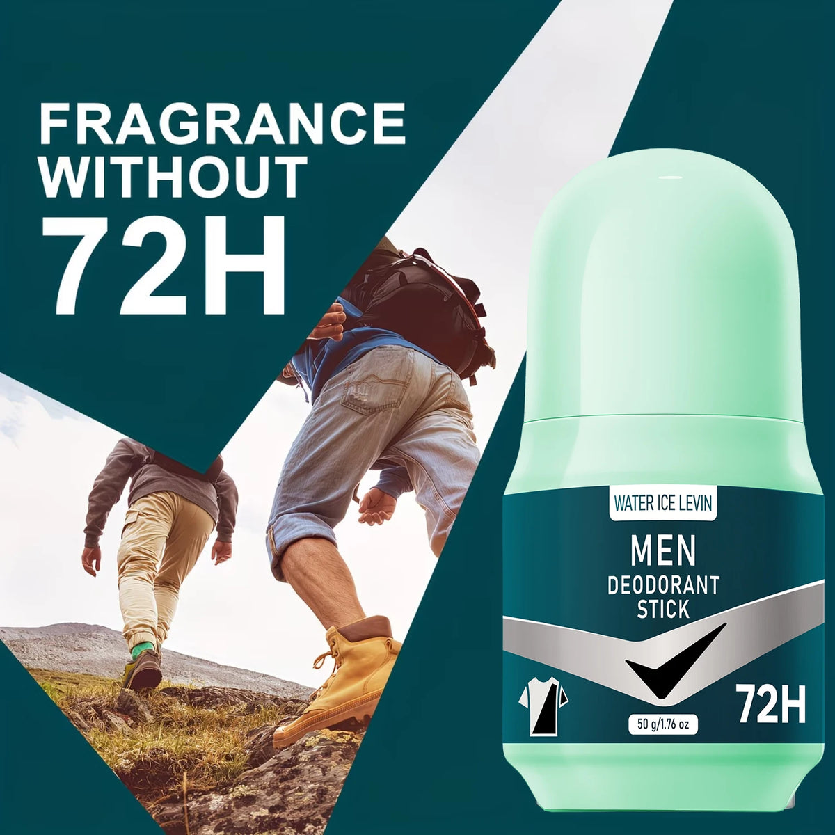 Water Ice Levin Men Deodorant Stick Black White Formula Prevents White Marks Yellow Stains. 72H Odor Control. 50g.