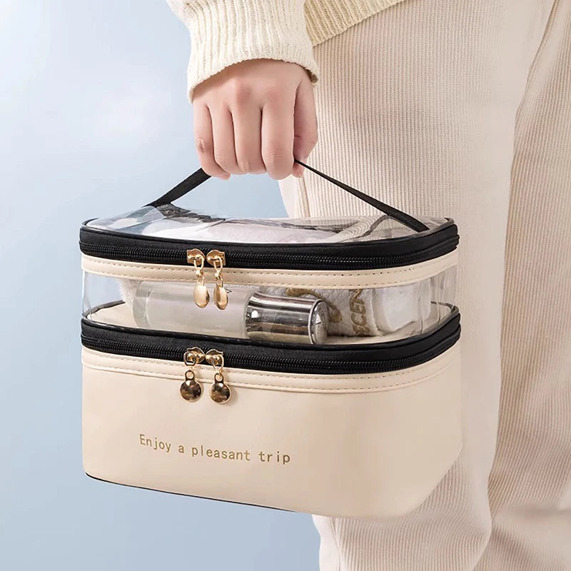 2026 Waterproof PVC Women Cosmetic Bag Portable Traveling Leather Toiletries Big Capacity Travel Makeup Organizer