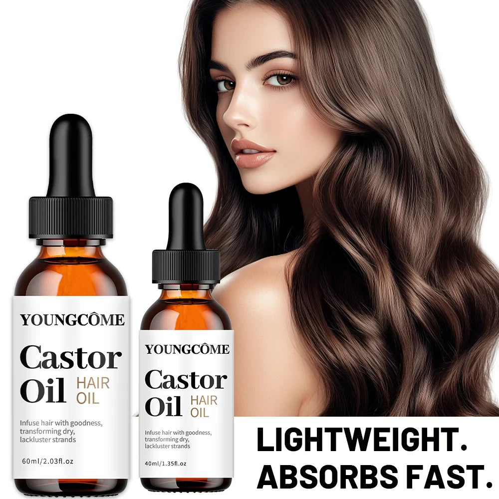 YOUNGCOME Castor Hair Oil Moisturizing Serum For Dry Damaged Hair Frizz Control Split Ends Care Shine Boosting Treatment