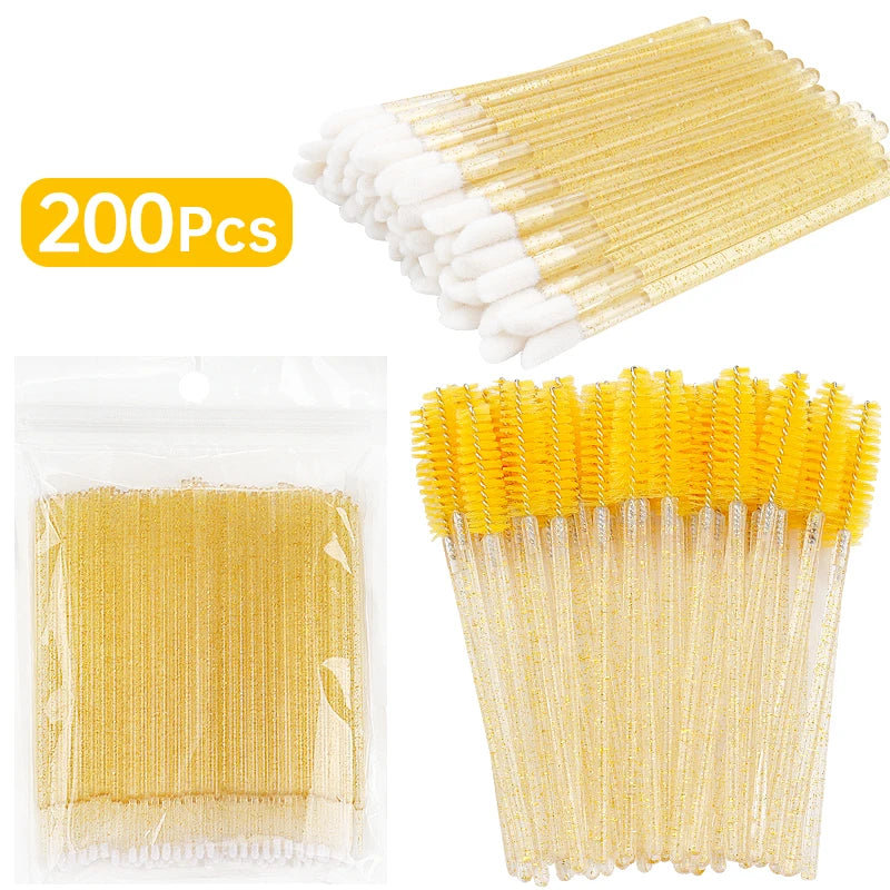 200pcs Eyelash Extension Supplies Set Disposable Lash Spoolies Brushes Eyelashes Micro Brush Mascara Wand Lipstick Applicator