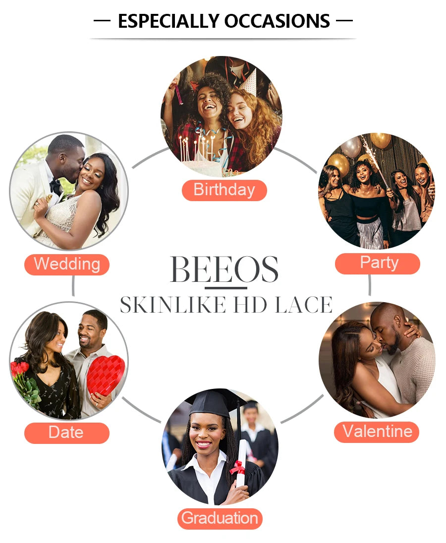 BEEOS 36in 250% Body Wave 13x6 HD Lace Frontal Wig Preplucked 13x4 HD Lace Frontal Human Hair Wigs For Women Melt Skin Brazilian