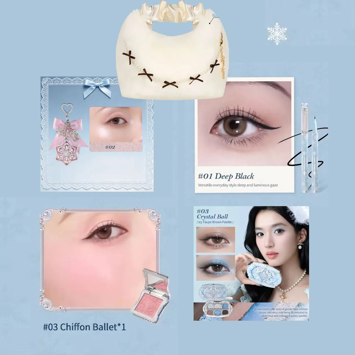 Flower Knows Snow Ballet Makeup Christmas Gift Set Eyeshadow,Blush,Lip Glaze Setting Powder with Cosmetic Bag Beauty Kit