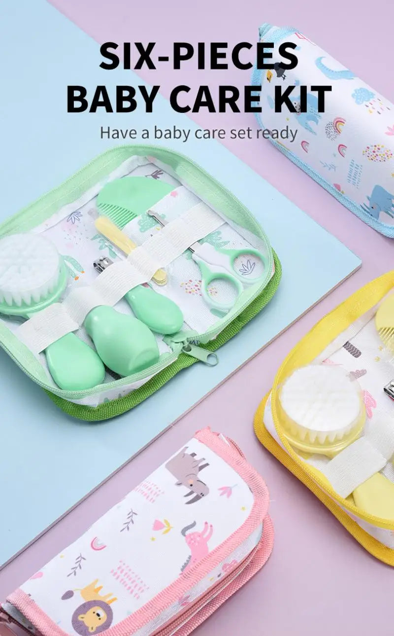 6Pcs Baby Care Kit+Storage Bag Nasal Aspirator Nail Scissors Hair Comb Brush Cleaning Tools Set Newborn Gift Kids Healthcare Kit