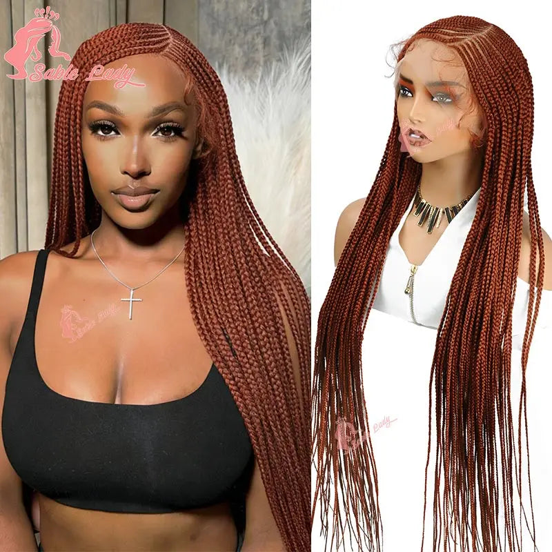 Faux Locs Crochet Cornrow Braided Wig Synthetic Full Lace Knotless Box Braids Wig Side Part Lace Wig Box Braided Wig for Women