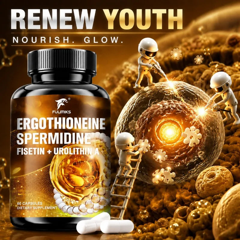 Ergothioneine Spermidine Supplement, with Urolithin A, Support Skin Elasticity, Antioxidant, Promotes Cell Protection, Skin Glow