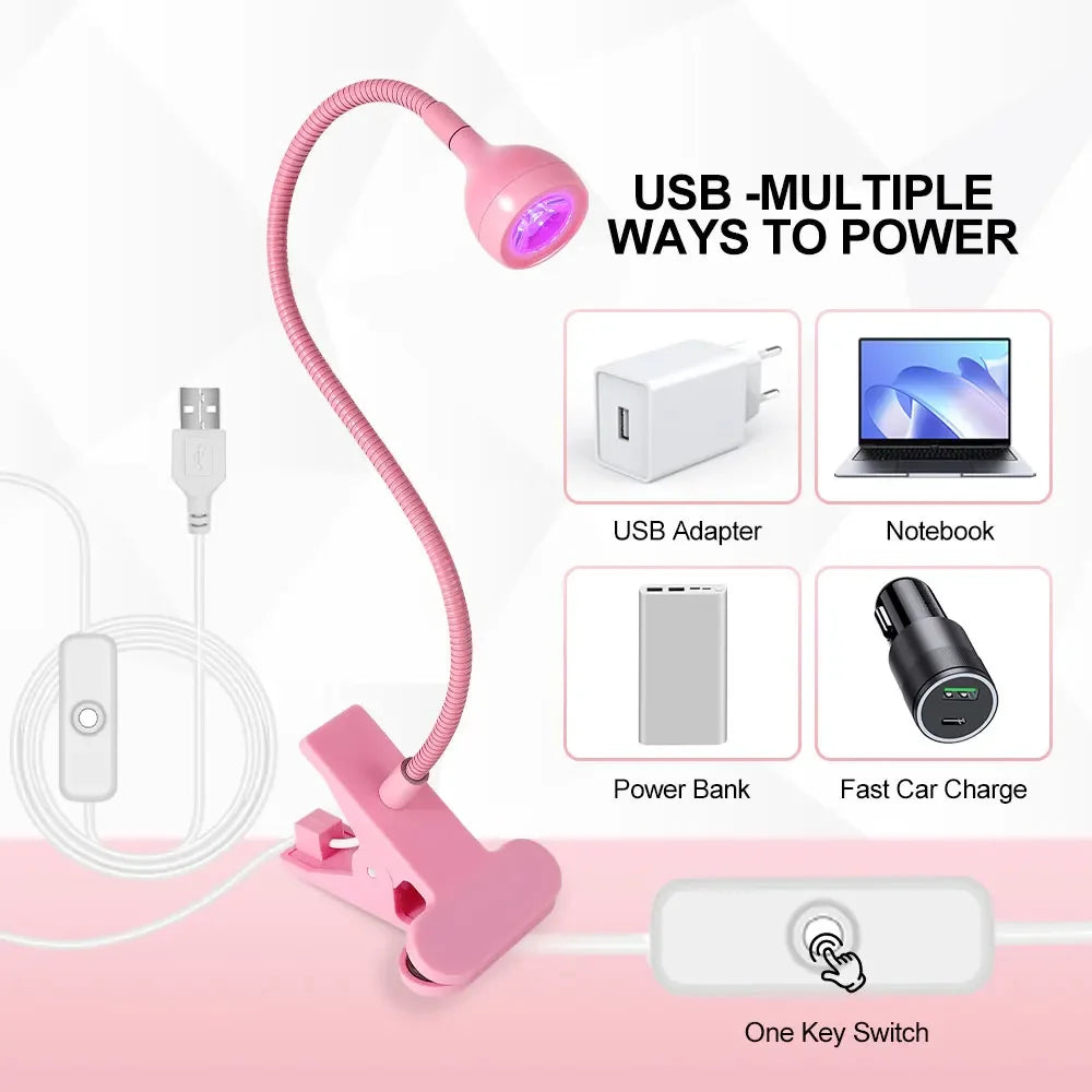 UV LED Light for Nails Polish Drying Lamp 360 Flexible Clip-on Desk Clip Mini USB Portable Nail Dryer Manicure Salon Tools