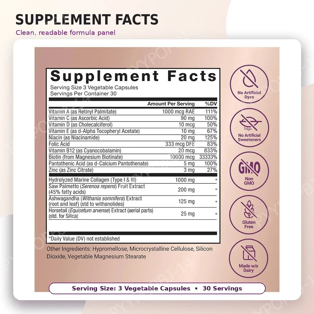 Hair Wellness Multivitamin – with Biotin, Collagen & Botanicals – Supports Healthy Hair – 90 Vegetable Capsules