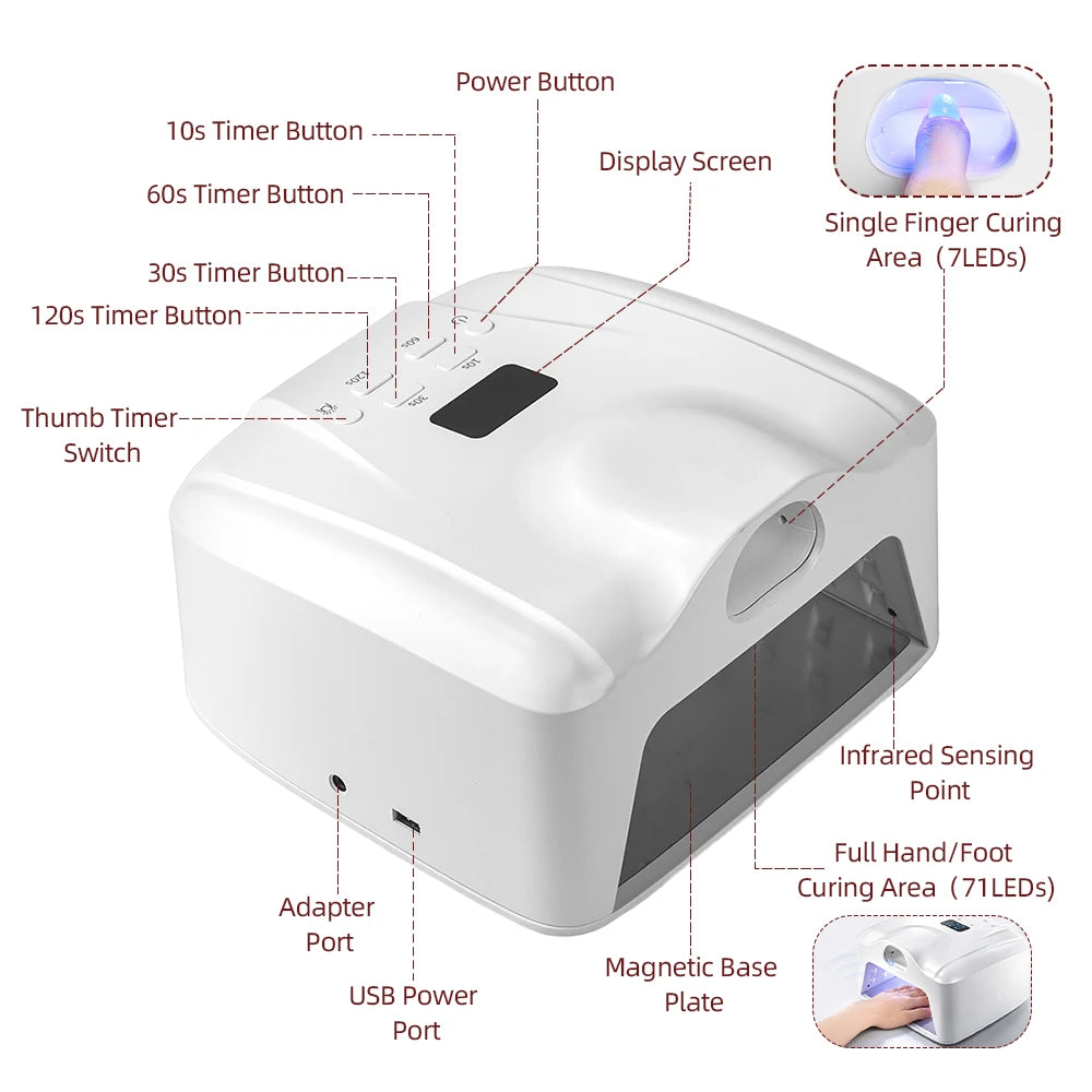 Dual Use Nail Lamp Cordless Manicure Dryer Wireless UV Light 78LEDs Fast Nail Gel Curing Smart Auto Sensor With Single Thumb Nai