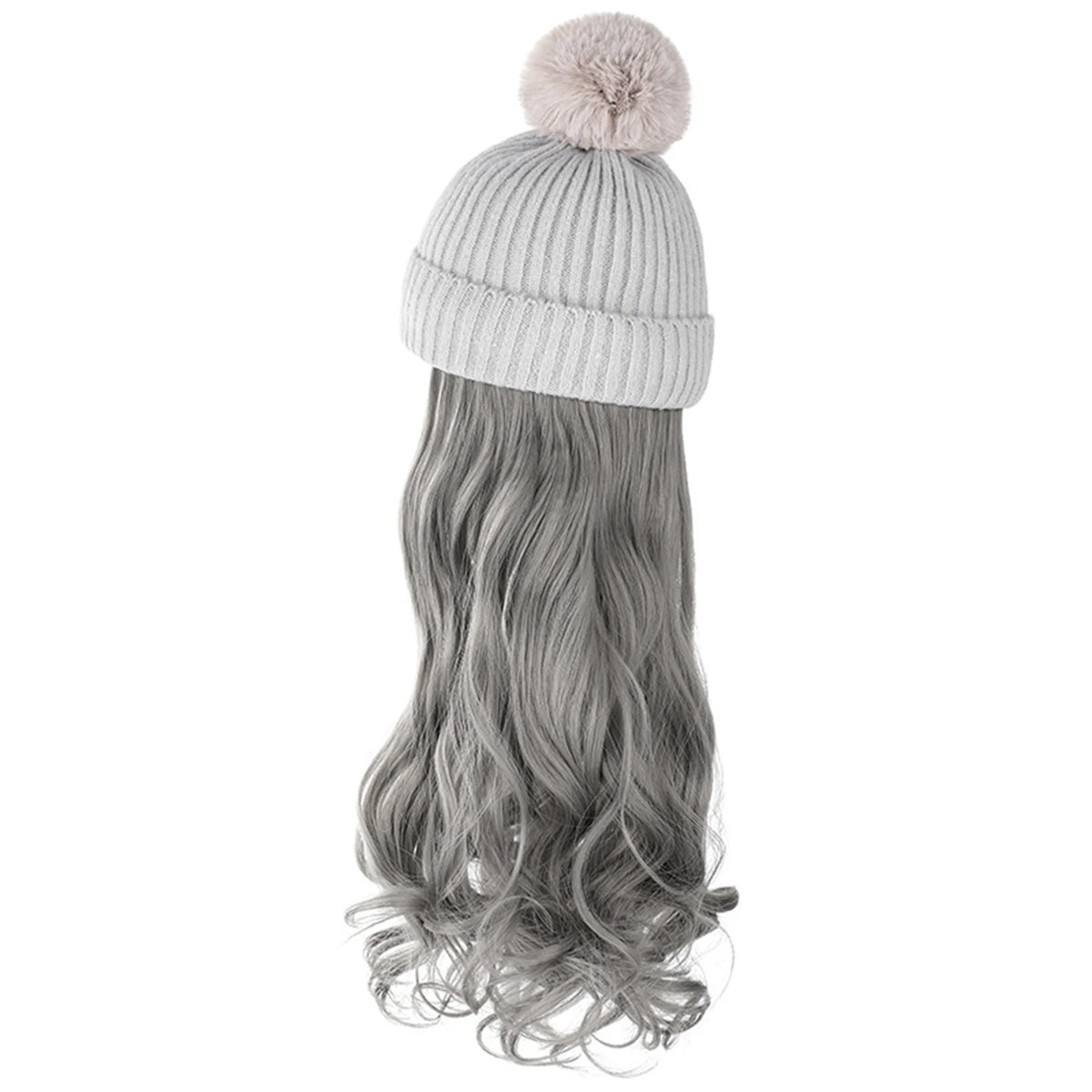 Winter Female Hat Wig With Curly Hair Extensions Synthetic Wave Wig Cap Dismountable Stylish Outdoors Beanie For Camping Hiking